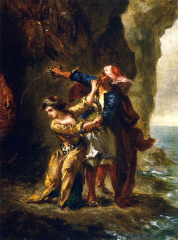 Cuadro de Delacroix mostrando una pelea entre los protagonistas de La novia de Abydos, 