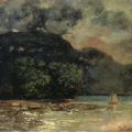 Cuadro de tonos oscuros que muestra el lago Ginebra con nubes de tormenta.